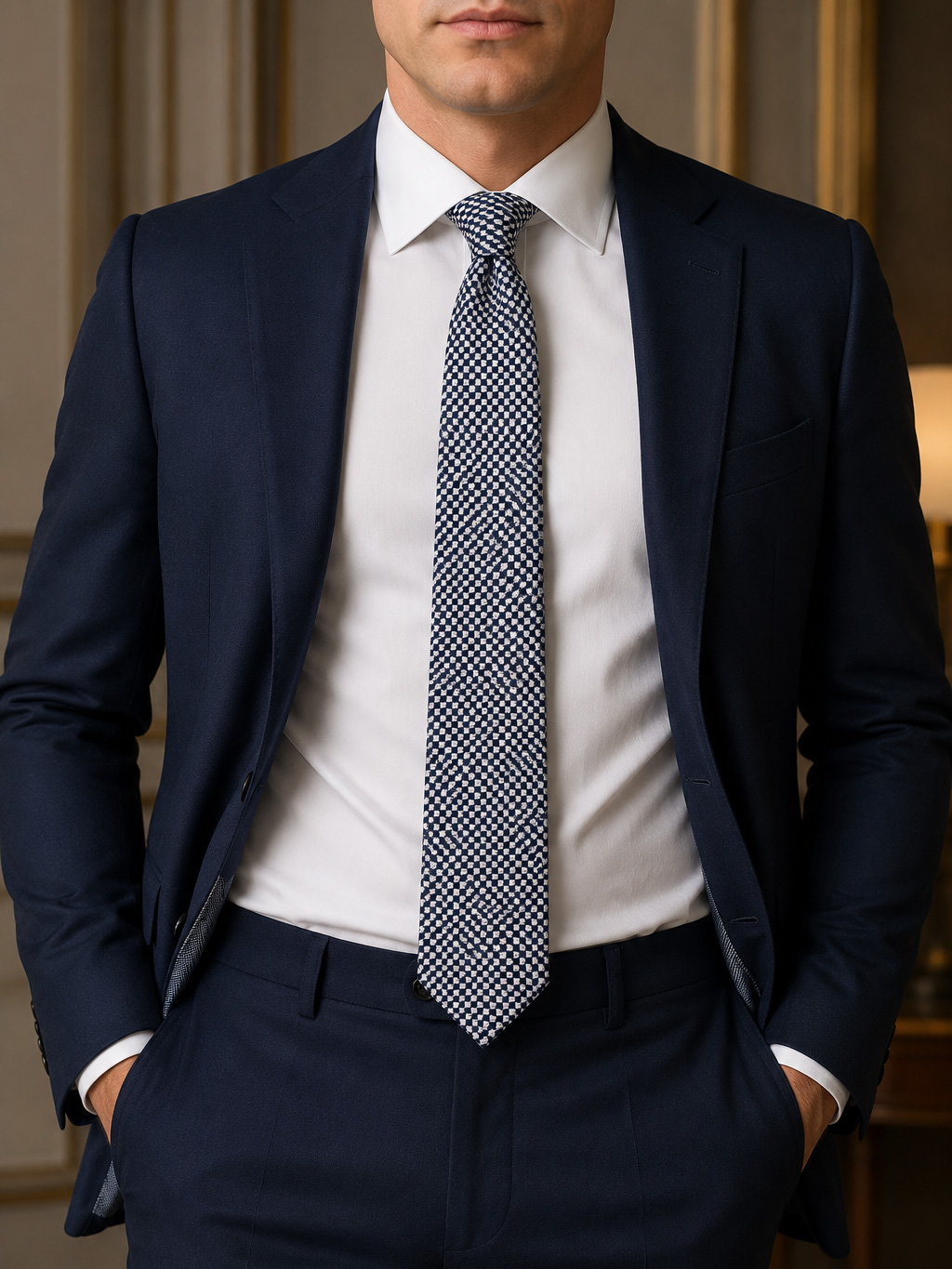 Blue Silk Tie with Micro Pattern