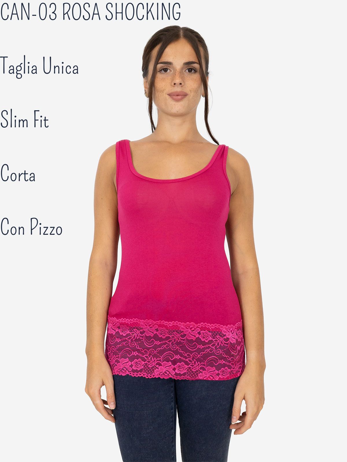 Canotta Donna Slim Fit con Pizzo in Fondo – Modello Corto Elasticizzato