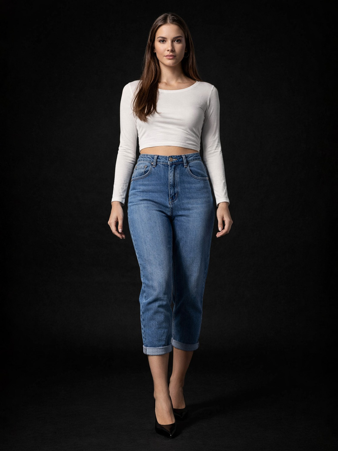 Jeans Boyfriend Crop Donna Vita Alta con Elastico