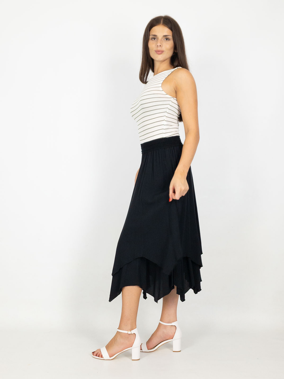 Gonna Midi Estiva In Viscosa Asimmetrica Con Elastico In Vita