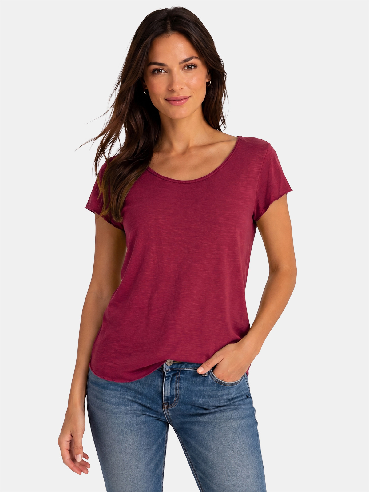 T-shirt Basica Donna in Cotone a Taglio Vivo