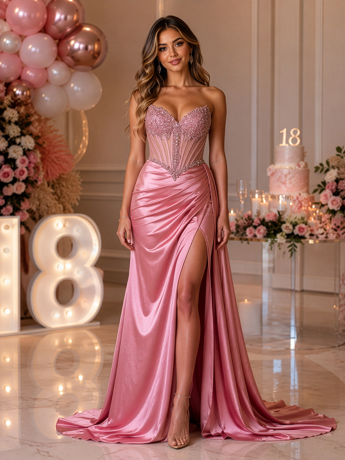 Abito Lungo a Sirena con Strass e Spacco per 18esimo Compleanno