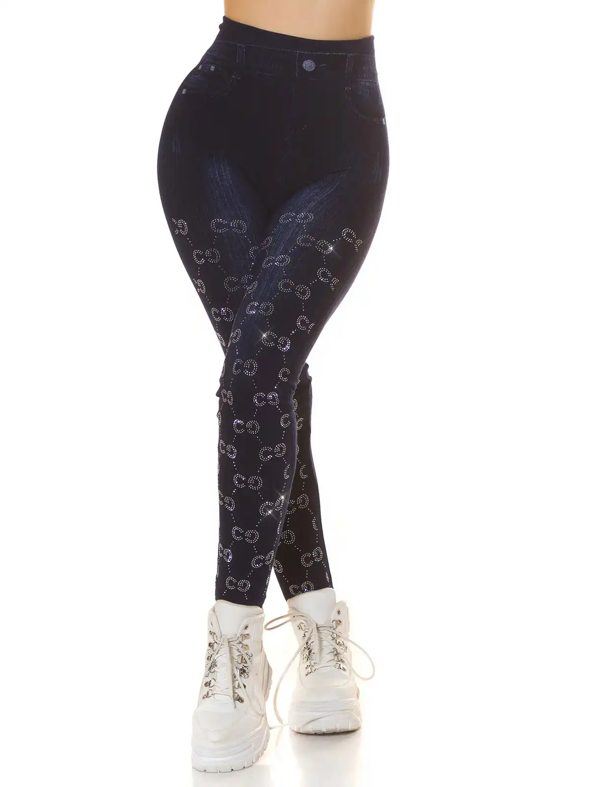 Jeggings Vita Alta con Glitter Effetto Jeans