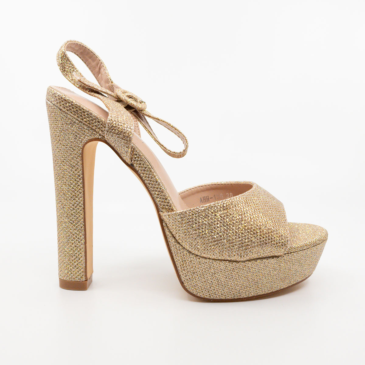 Chiara Foscari Sandali Beige Eleganti Cerimonia Glitterati Tacco Largo E Plateau AHH-136-BEIGE