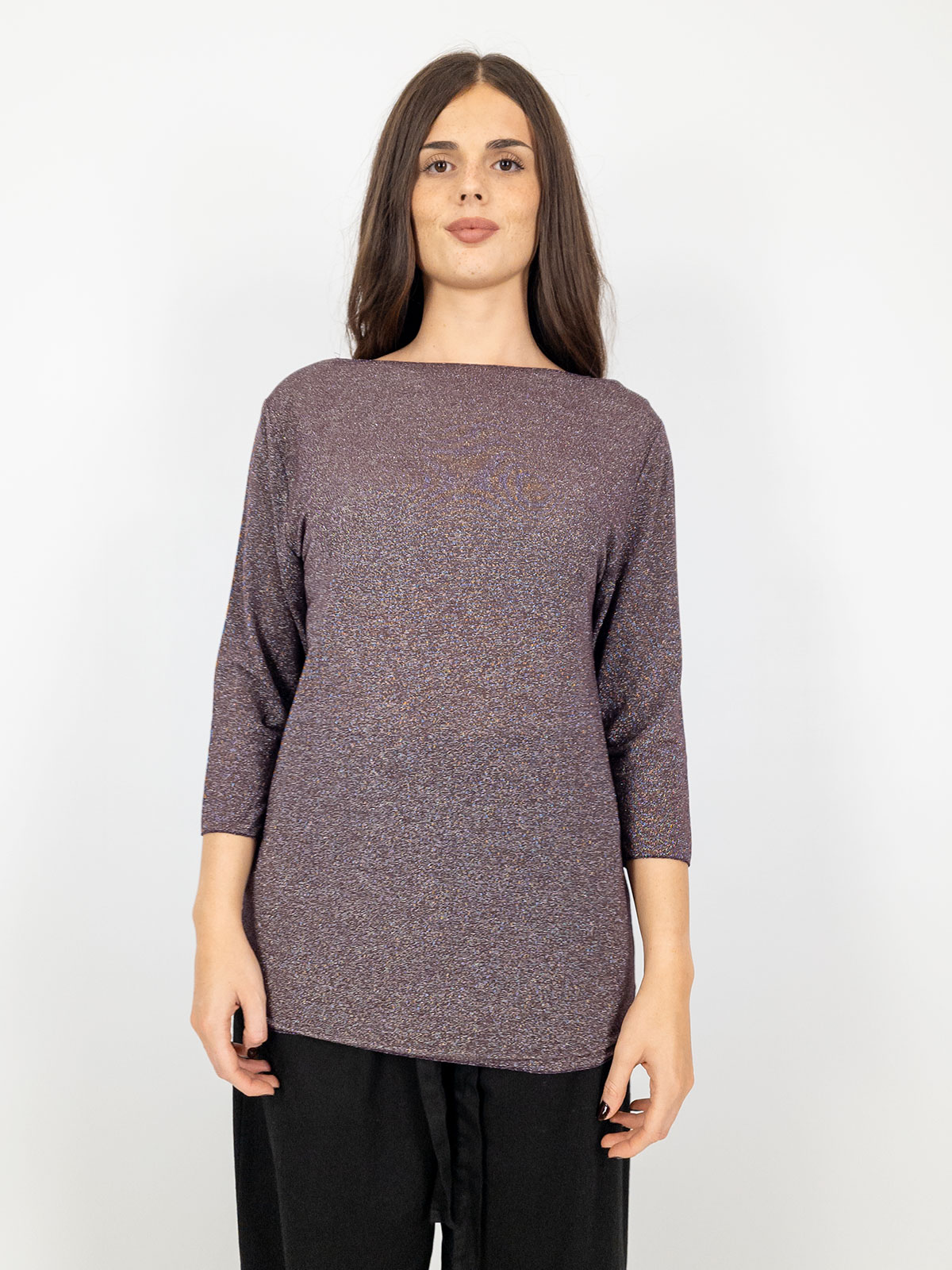 Maglia Curvy Elasticizzata con Dettagli Glitterati