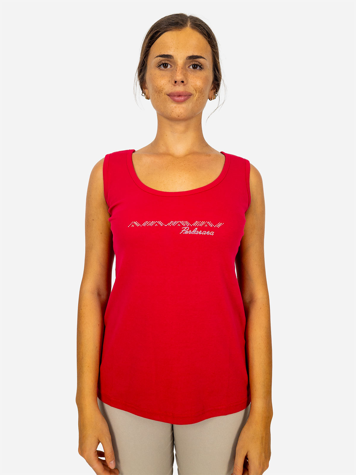 Women's cotton tank top with Perlarara logo and rhinestones