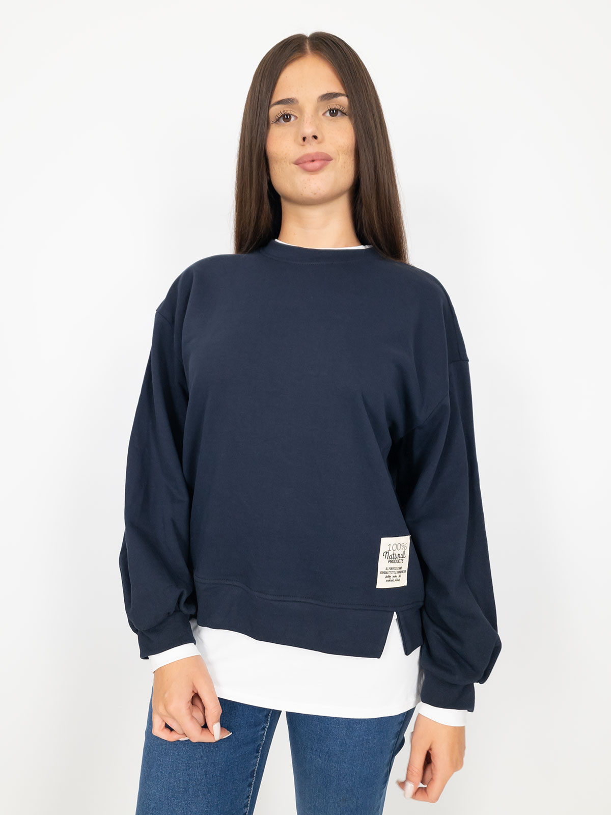 Azara Felpa Donna Oversize Tinta Unita In Cotone Senza Cappuccio