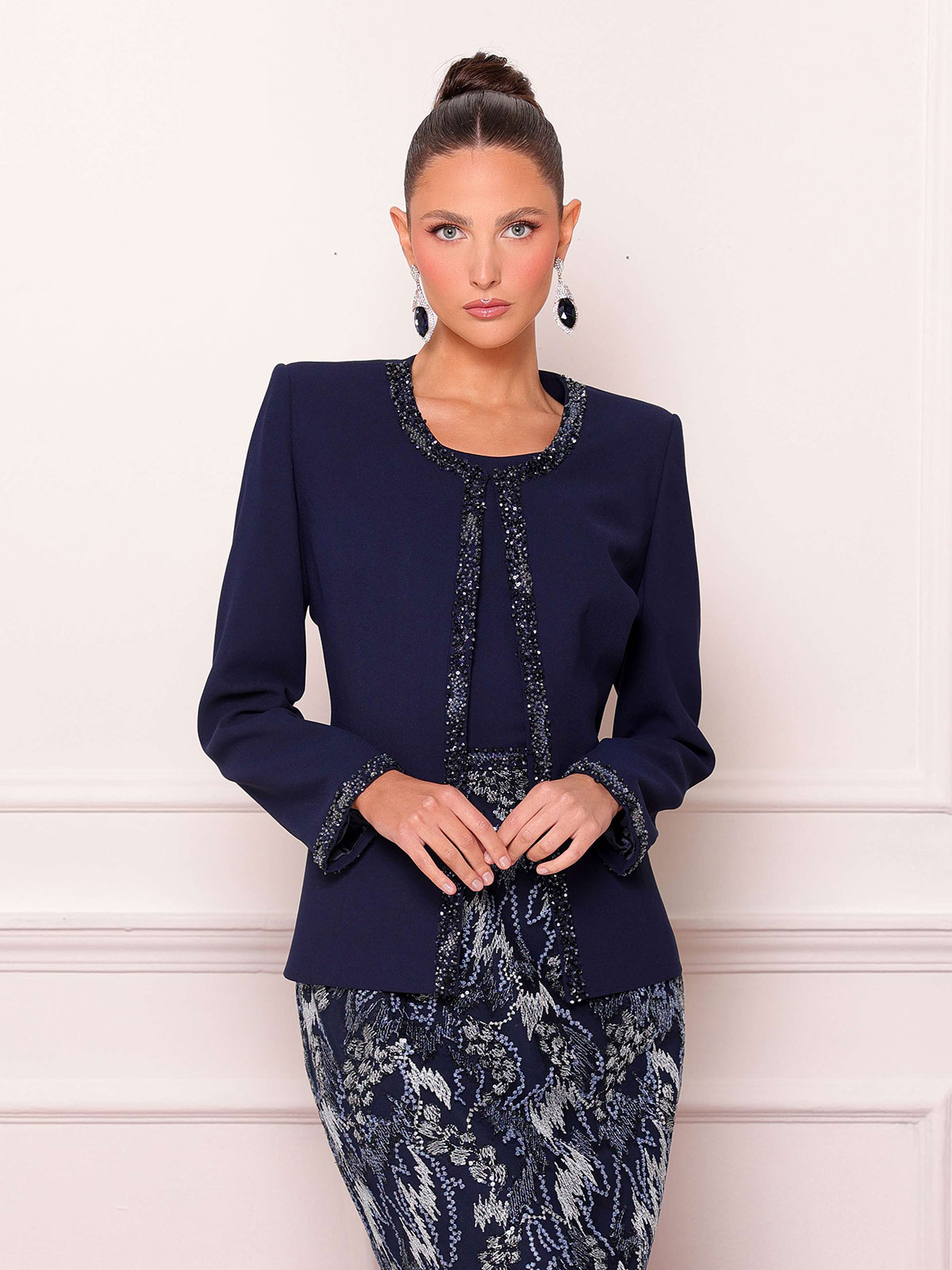 Abito lungo da cerimonia a sirena con giacca elegante Perfetto