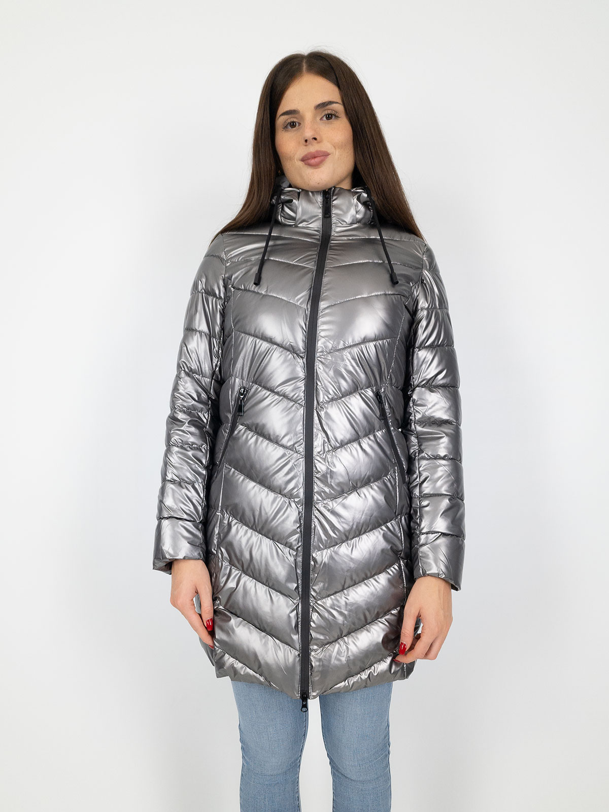 Piumino Lungo Al Ginocchio Donna Con Cappuccio Staccabile