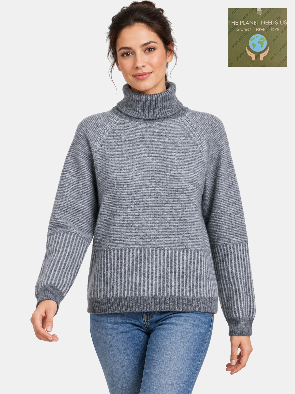 Pullover dolcevita con lavorazione jacquard mélange