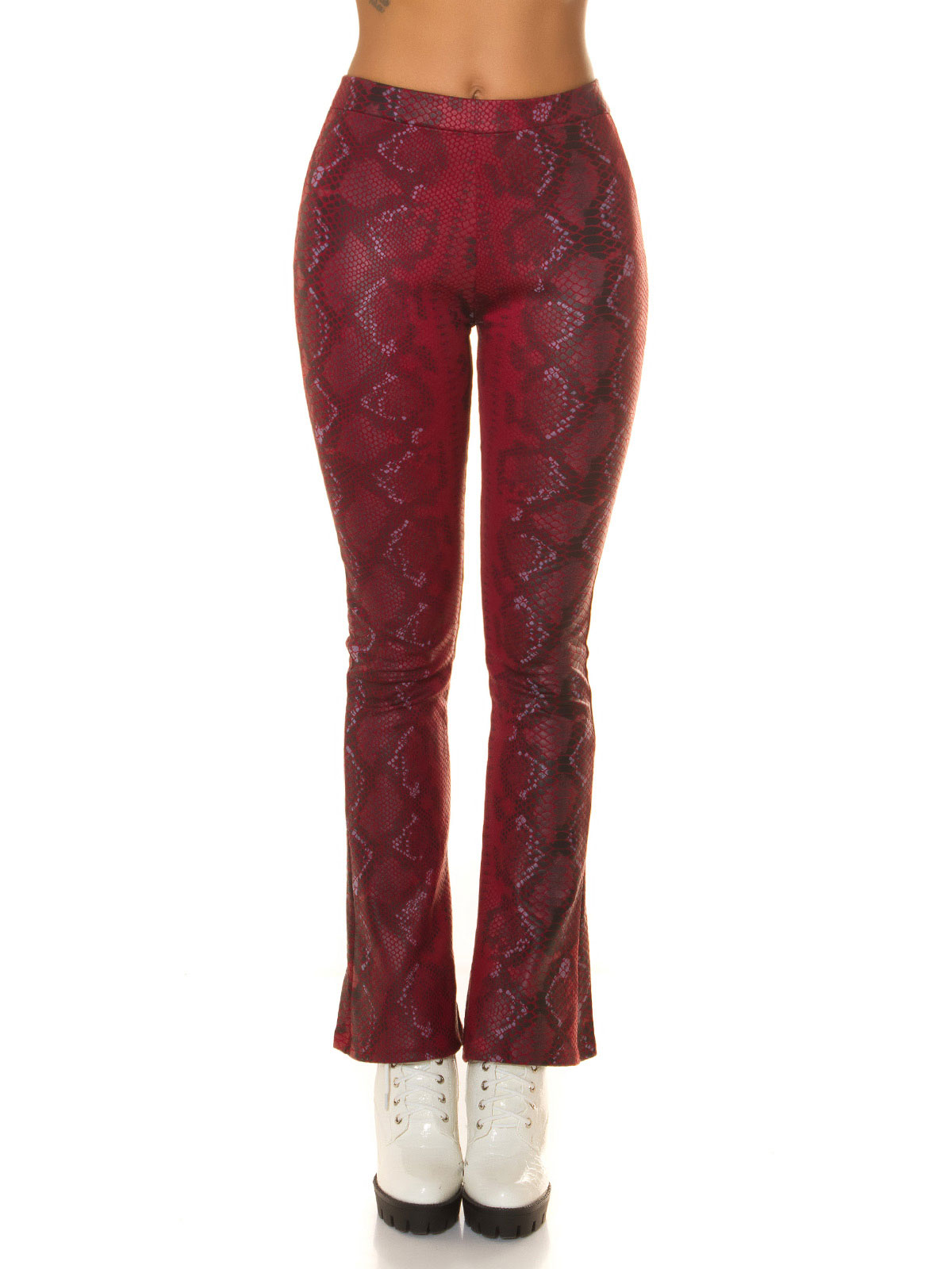 High-Waisted Bootcut Faux Leather Snake Print Pants