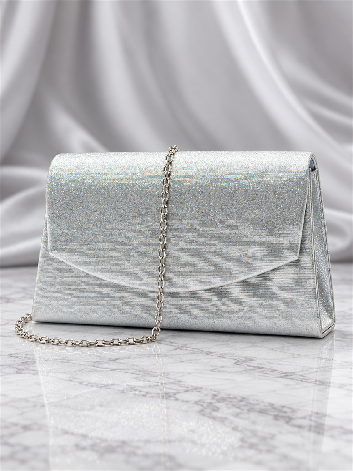 Silver Glitter Evening Clutch Bag HL3569-ARGENTO