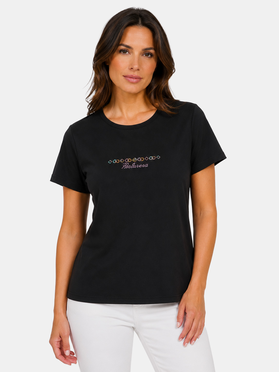 Women's Cotton T-Shirt with Rhinestones Perlarara E79