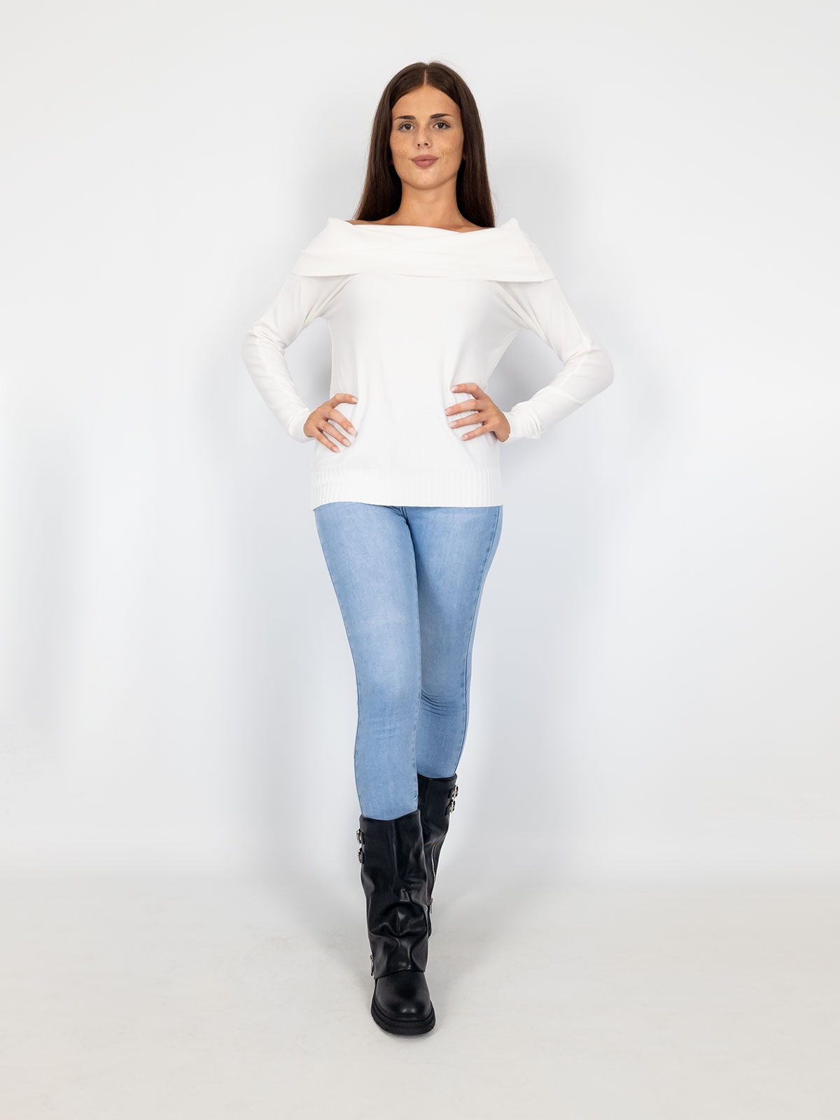 Maglia Con Spalle Scoperte Donna Invernale Manica Lunga Scollo Omerale