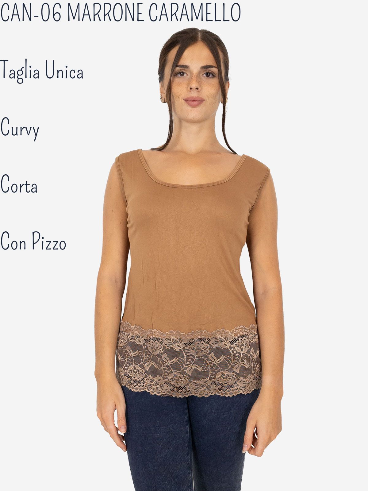 STRABELLO Canotta Donna Spalla Larga con Bordo in Pizzo Oversize CAN-06