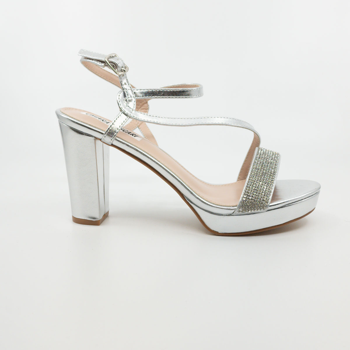 Sandali Con Plateau E Tacco Medio Argento Cerimonia Con Strass