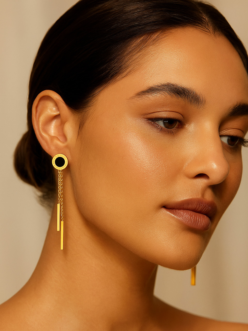 Orecchini pendenti oro 18K in acciaio inossidabile con doppia catena