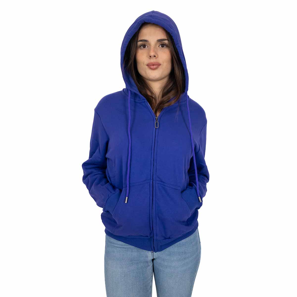 Felpa Donna con Zip Oversize e Cappuccio Tasche Frontali