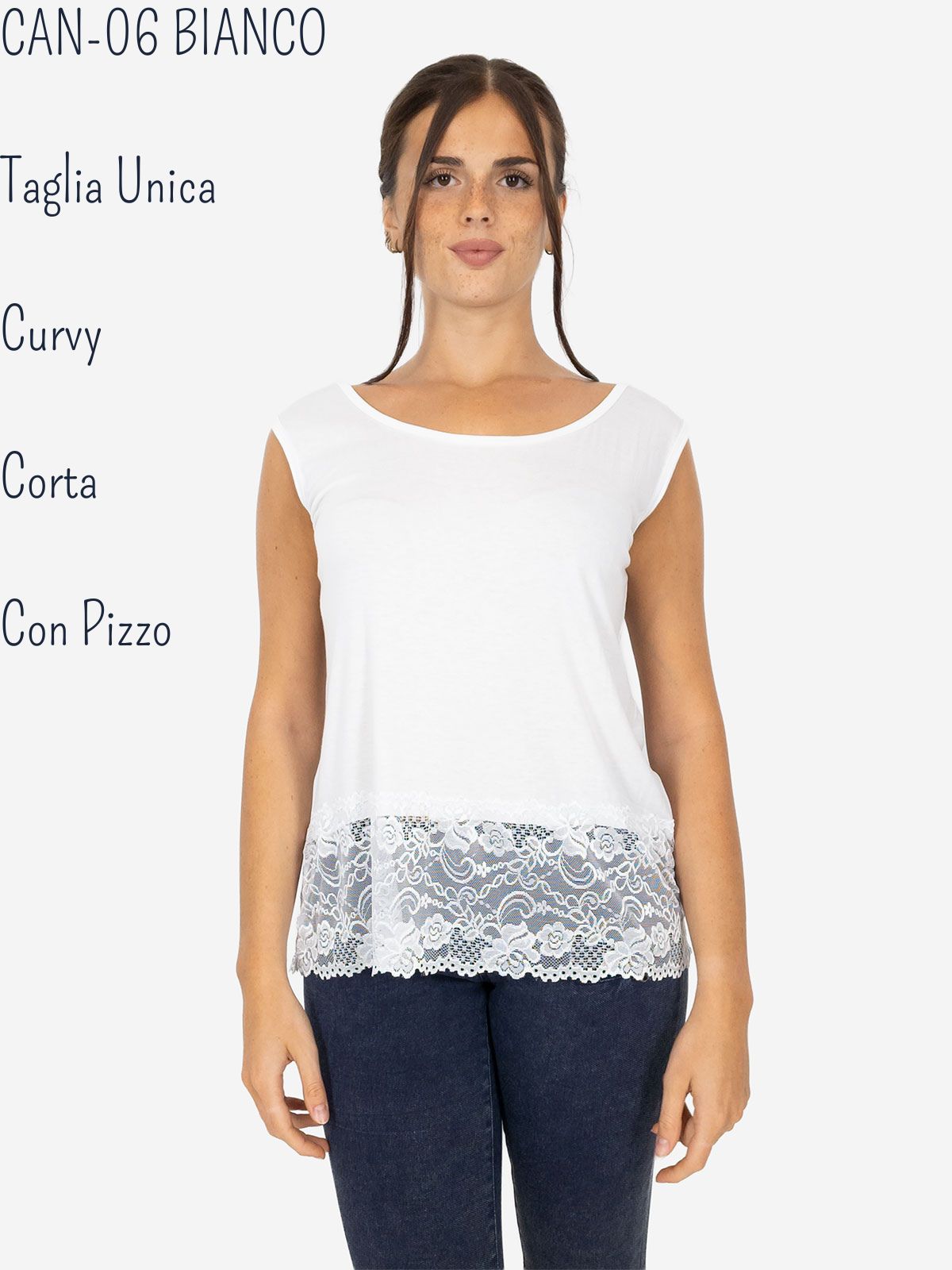 STRABELLO Canotta Donna Spalla Larga con Bordo in Pizzo Oversize CAN-06