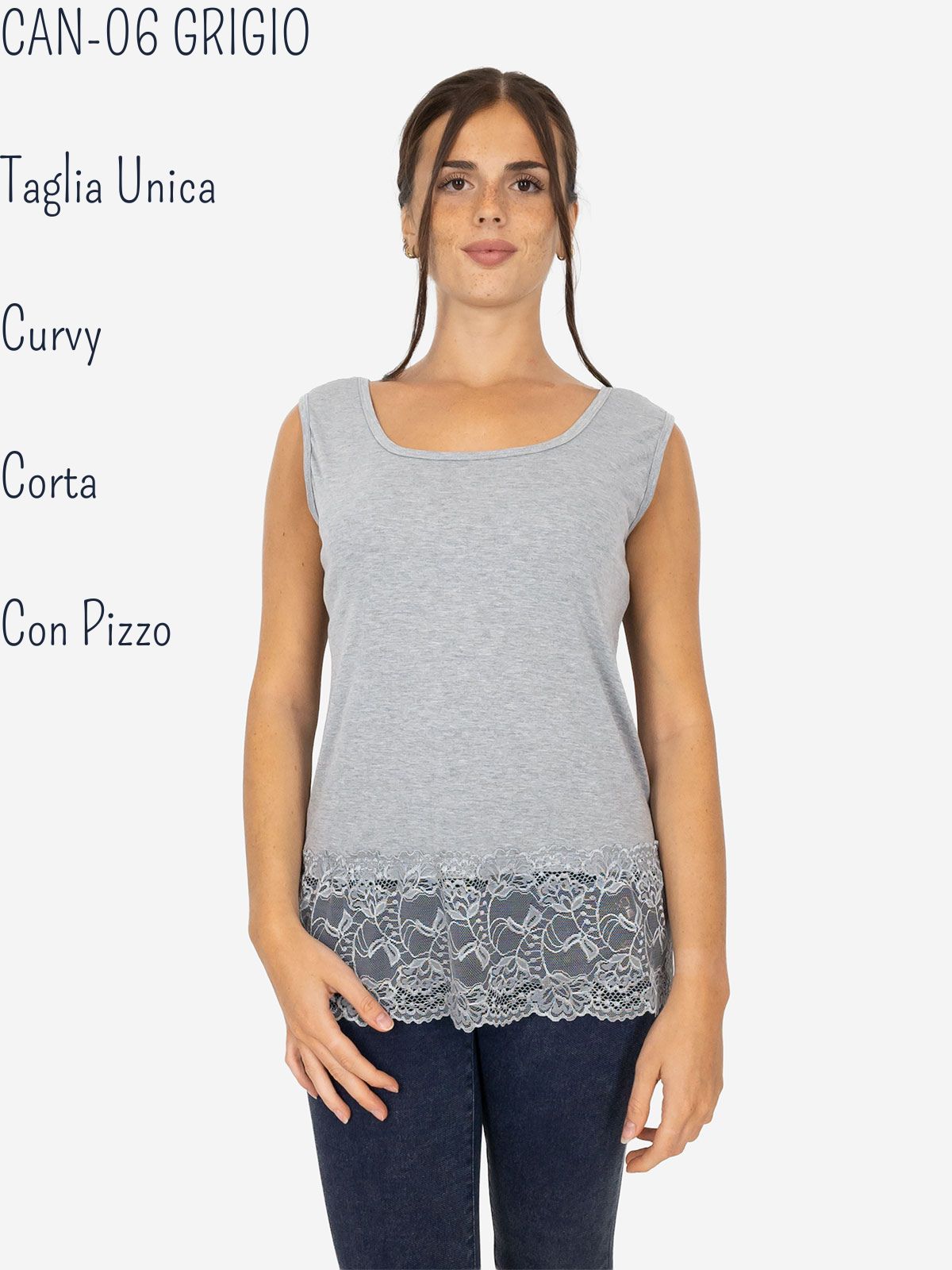 STRABELLO Canotta Donna Spalla Larga con Bordo in Pizzo Oversize CAN-06