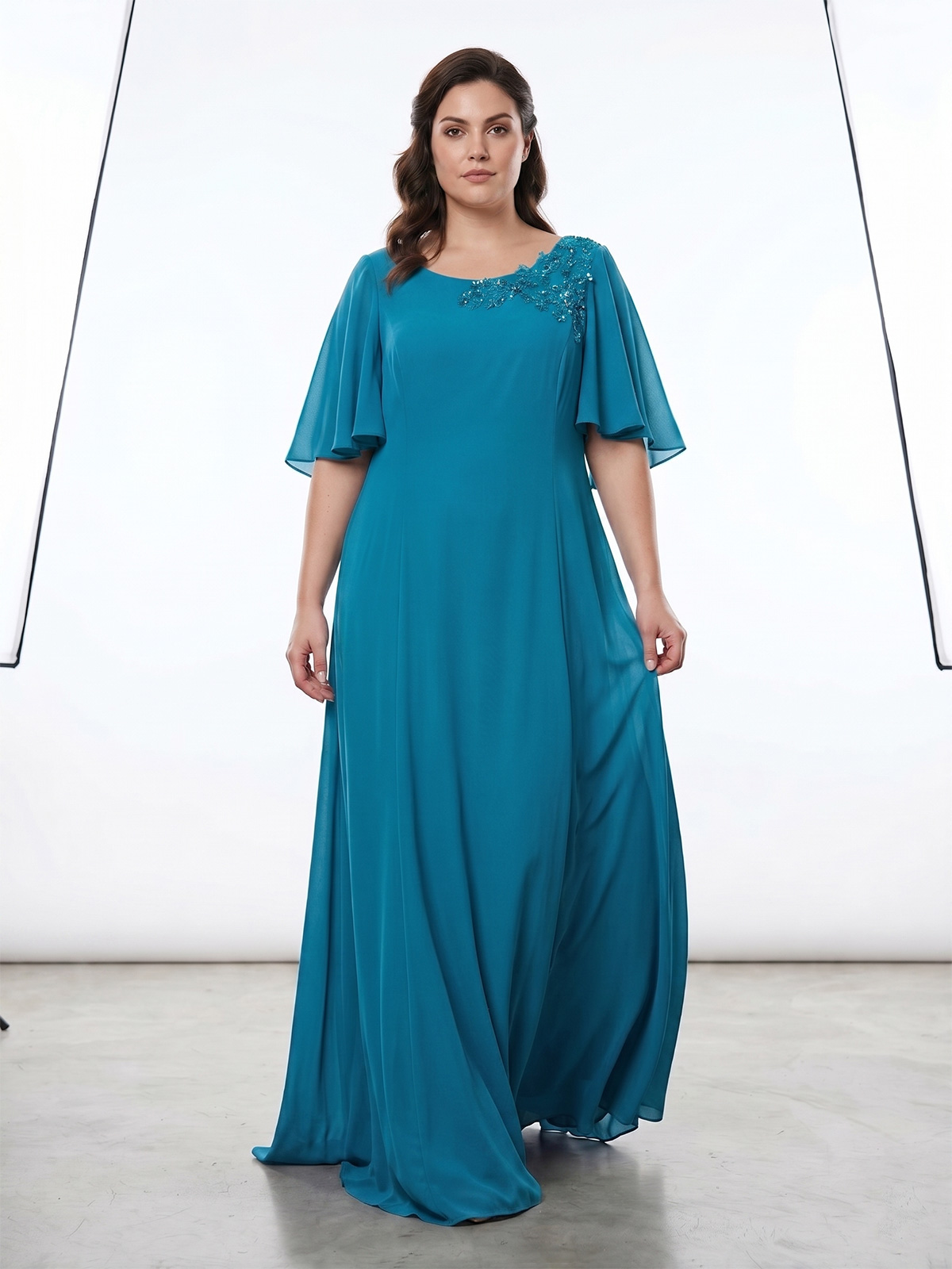 Long Curvy Ceremony Dress in Georgette ysv700
