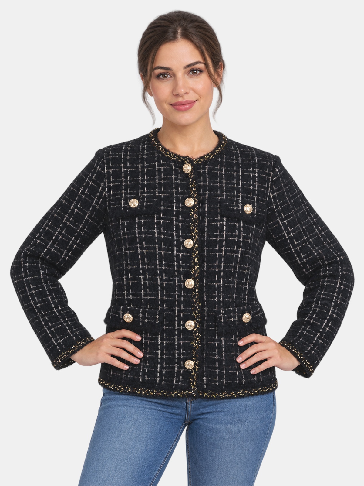 Women's Button-Front Cardigan with Pockets and Lurex Details