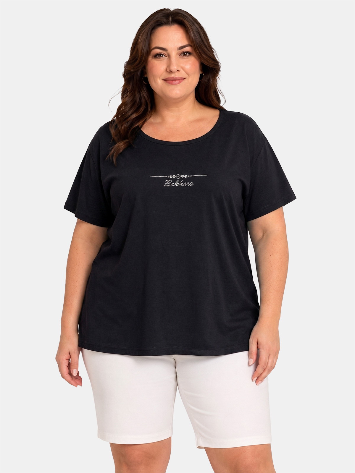 Curvy Cotton T-Shirt with Rhinestones Made in Italy