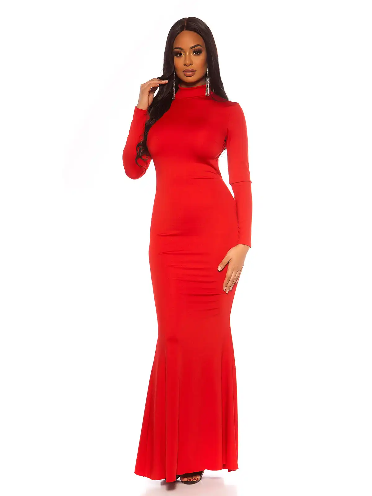 ACORN Abito Lungo Maxi Con Schiena Scoperta E Maniche Lunghe – Vestito Elegante Nero Per Cerimonie, Matrimoni E Feste Serali
