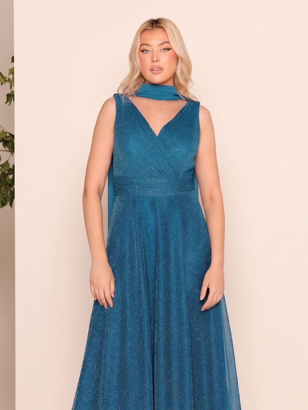 curvy formal dresses Long Glitter Dress with Stole – Calibrated and Comfortable Plus Sizes 29761M flattering plus size dresses