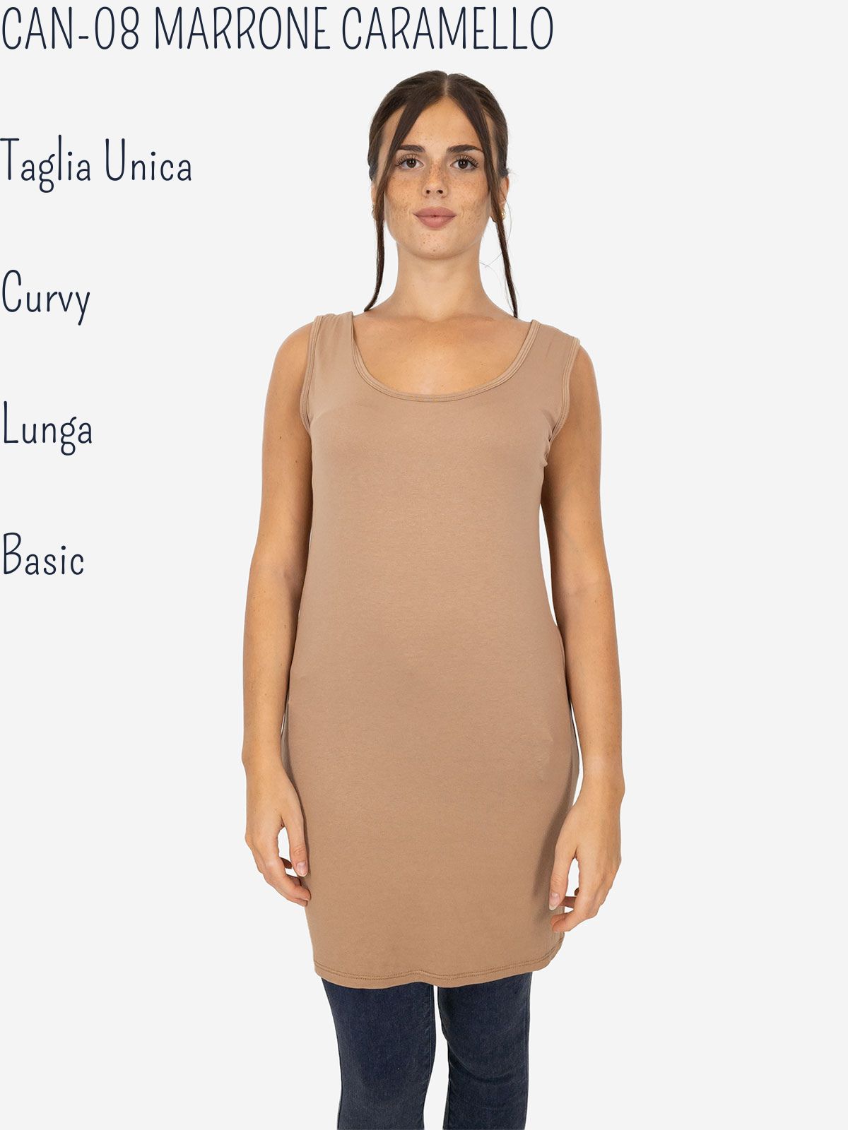 Canotta donna lunga curvy basic in viscosa elasticizzata – Taglia unica