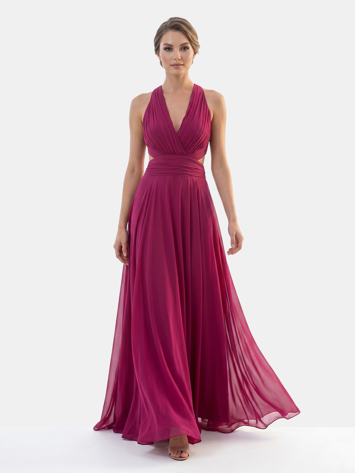 Long Chiffon Formal Dress with Halter Neck 7007-6F