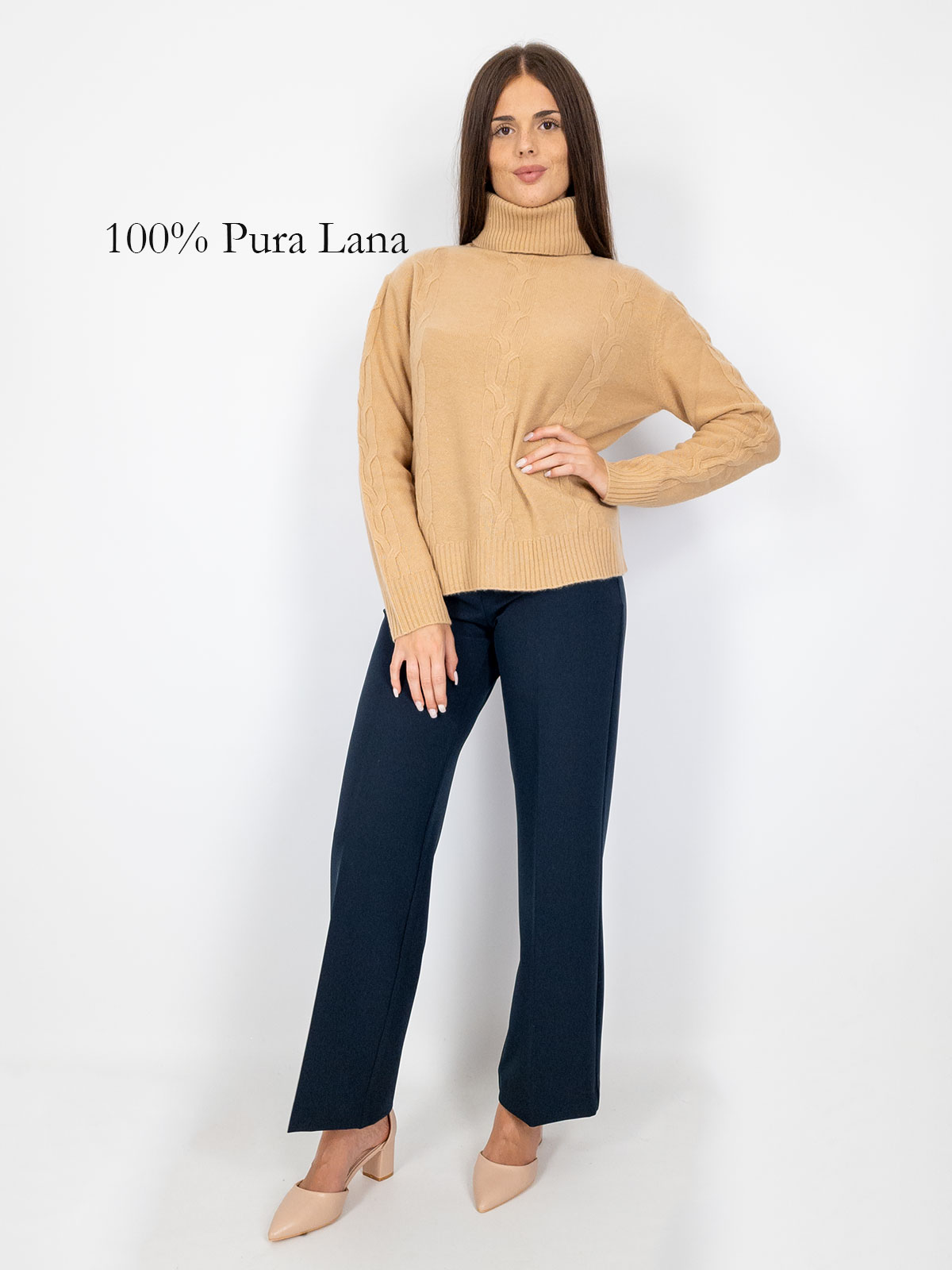 MAGLIONE DONNA 100% CASHMERE DOLCEVITA SLIM MARRONE MELANGE