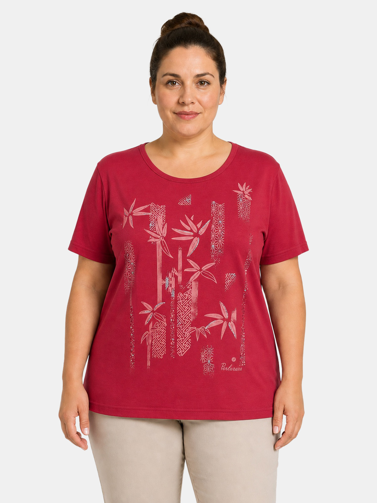 Perlarara Curvy Cotton T-Shirt with Front Print