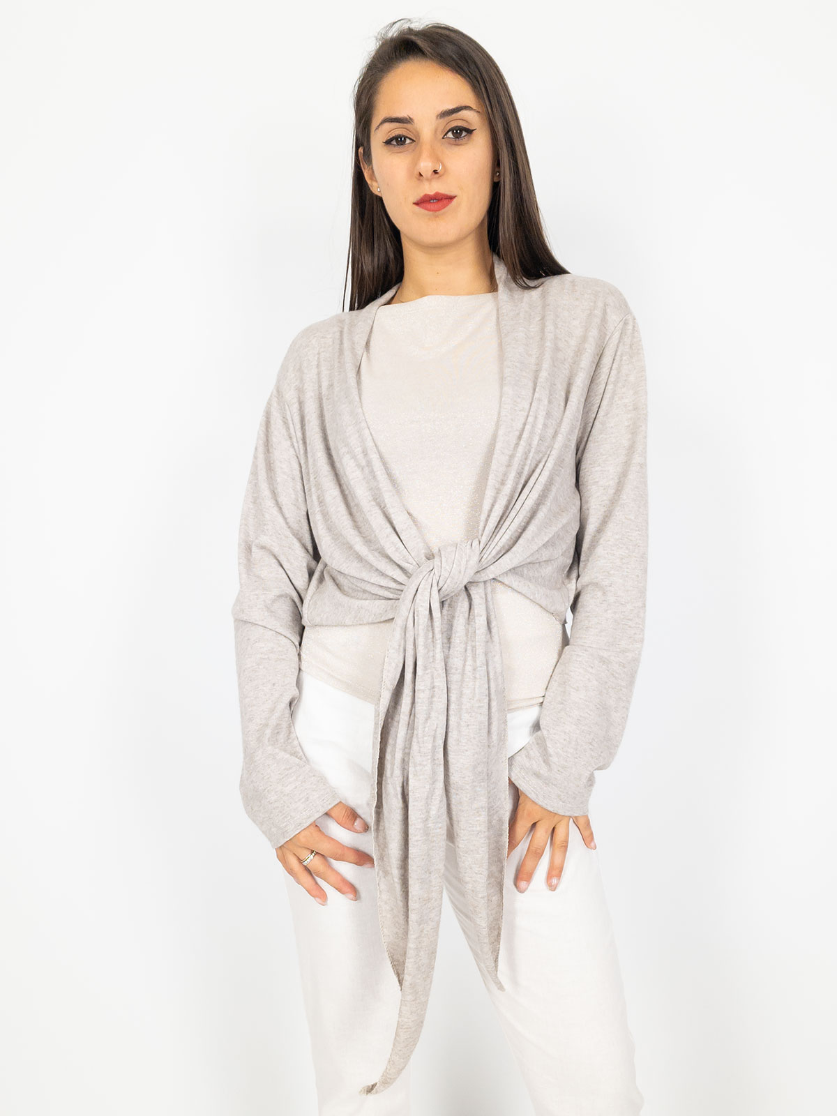 STRABELLO Cardigan in Lana Morbida Donna Curvy Maniche Lunghe Senza Bottoni