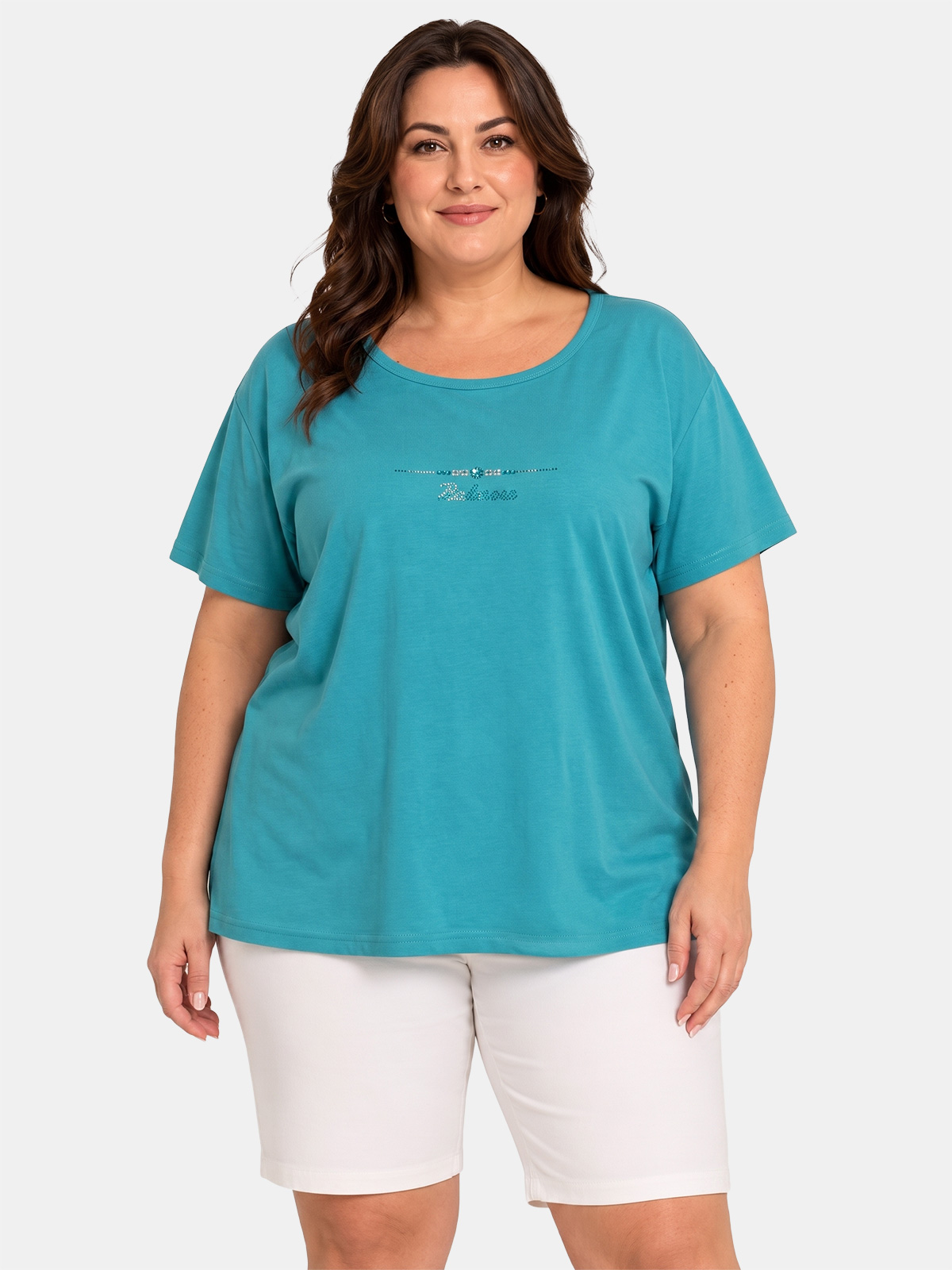 Curvy Cotton T-Shirt with Rhinestones Made in Italy