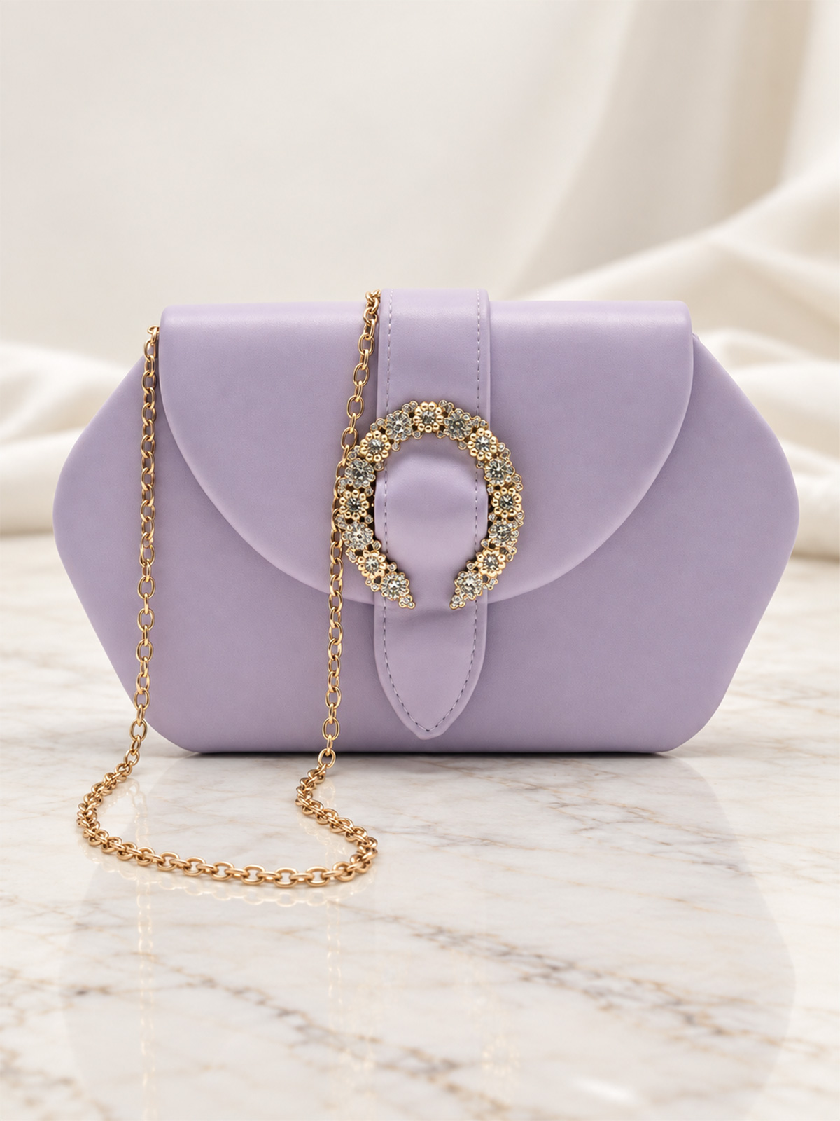 Elegant Lilac Ceremony Clutch Bag with Jewel Buckle