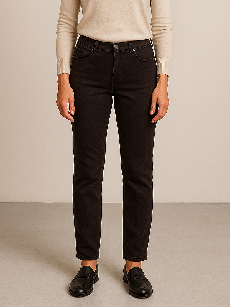 Jeans donna in fustagno elasticizzato a 5 tasche – vita medio-alta, gamba dritta