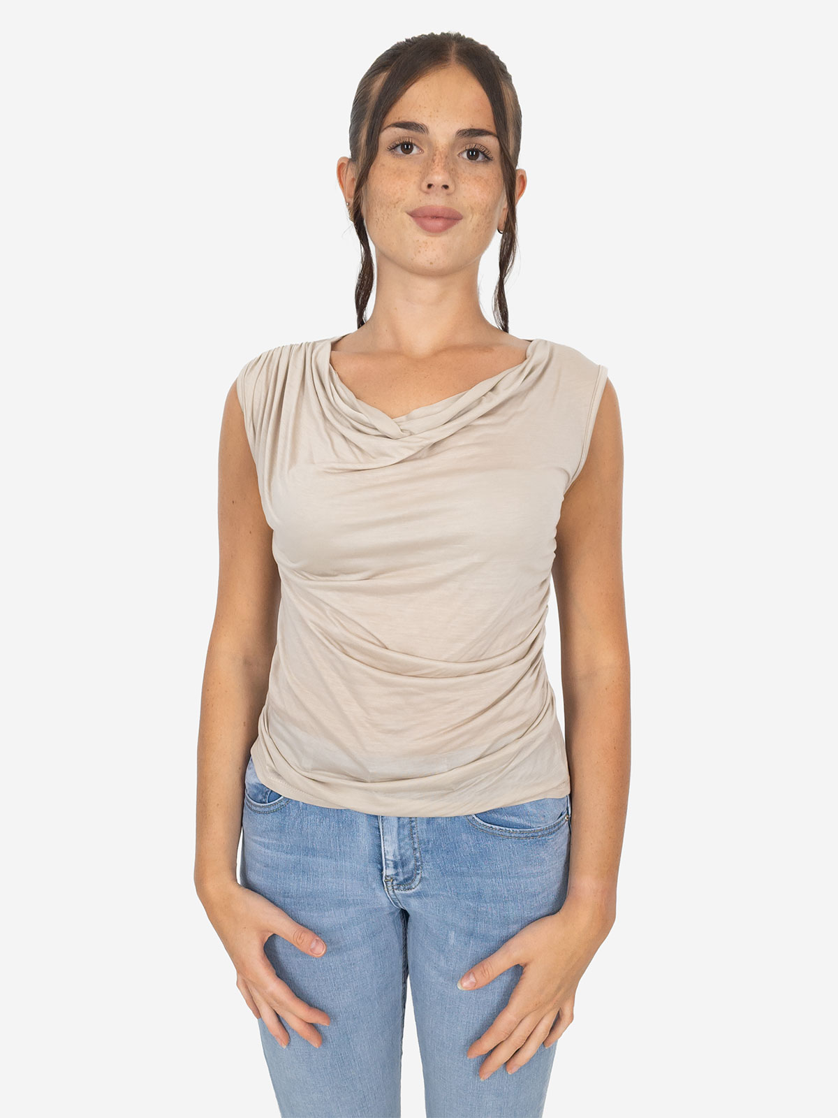 Canotta con scollo morbido e drappeggio - 100% TENCEL