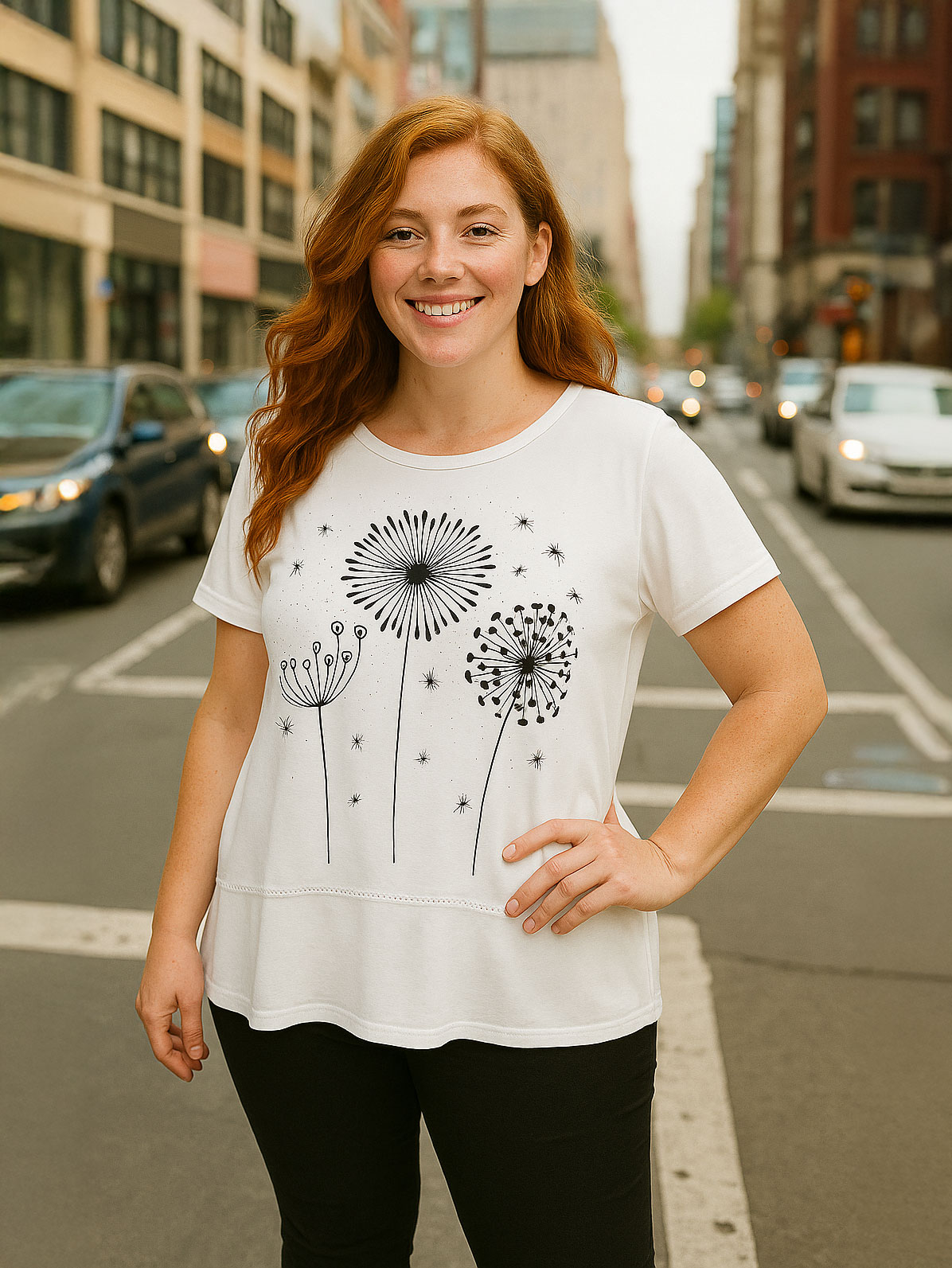T-shirt curvy con stampa e strass – Made in Italy