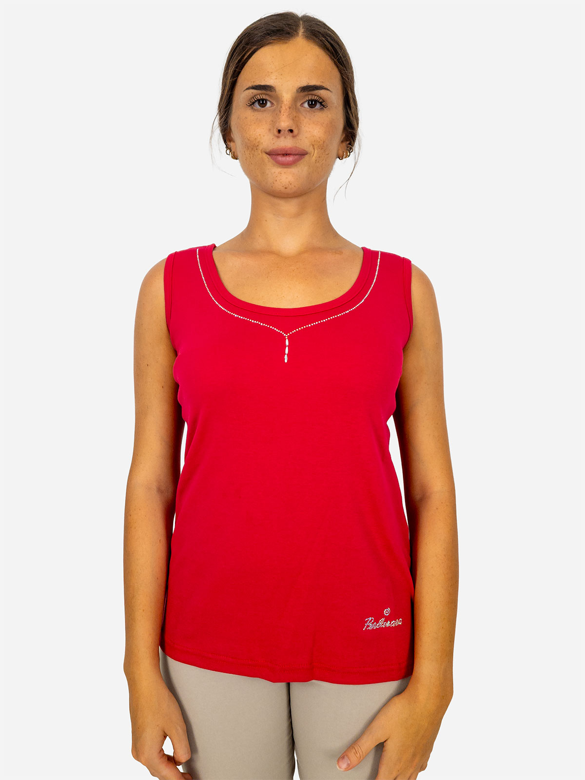 Women's Cotton Tank Top with Rhinestones Perlarara
