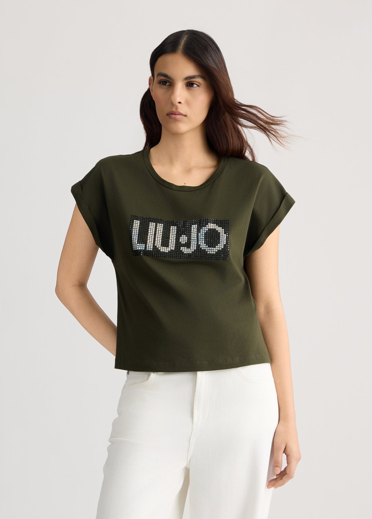 T-shirt blu cropped in misto lyocell senza maniche | Pellizzari