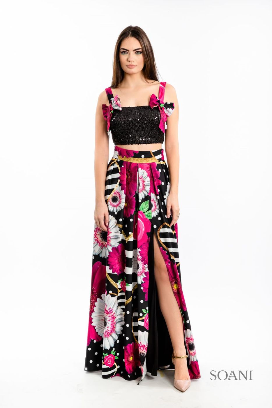 top cerimonia completo gonna e crop top