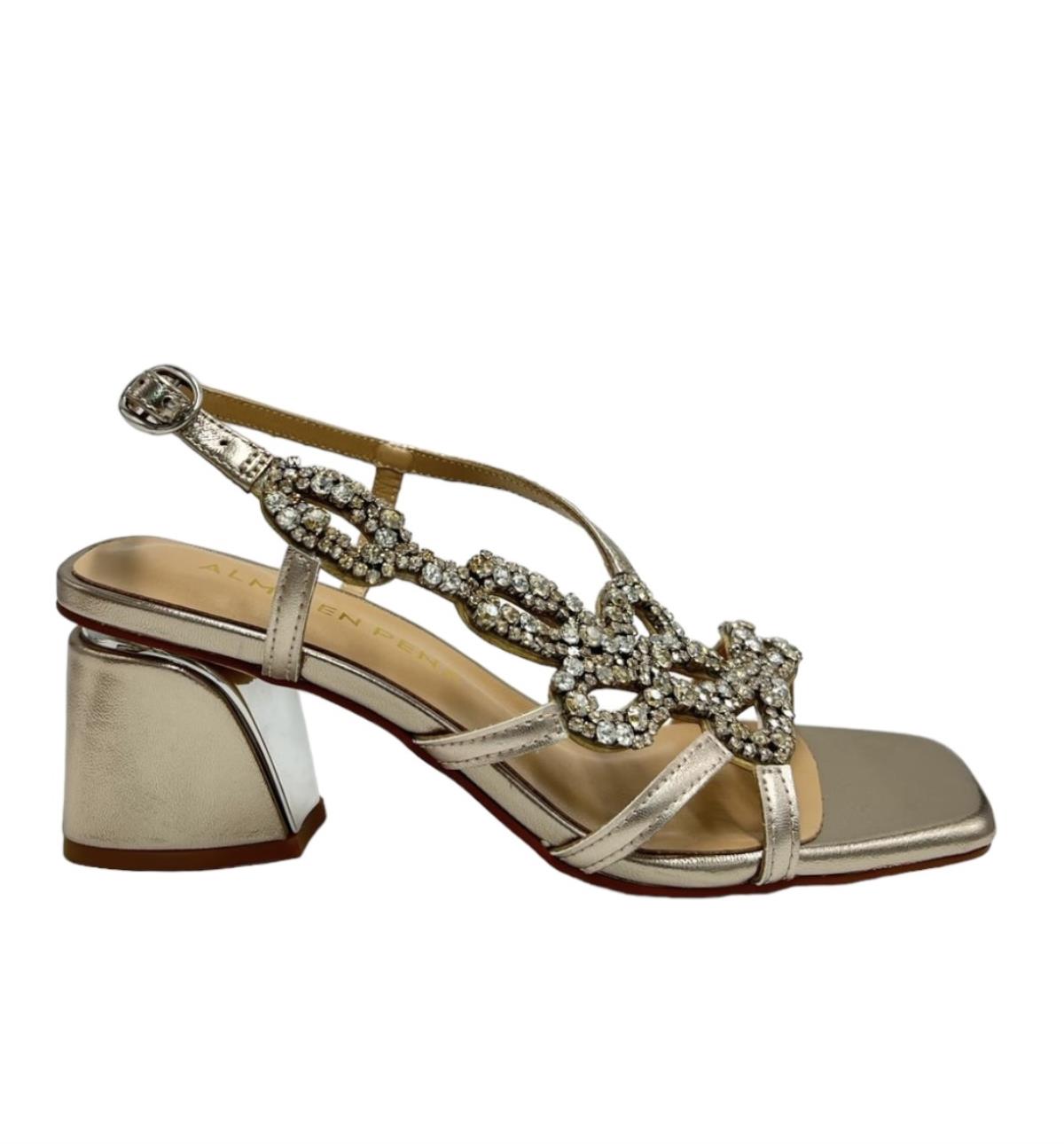 Alma En Pena Sandalo Con Tacco Quadrato E Striscia Di Strass - Modello DIVA BRONZE, Tacco 5.8 Cm, Scarpe Da Donna - 5