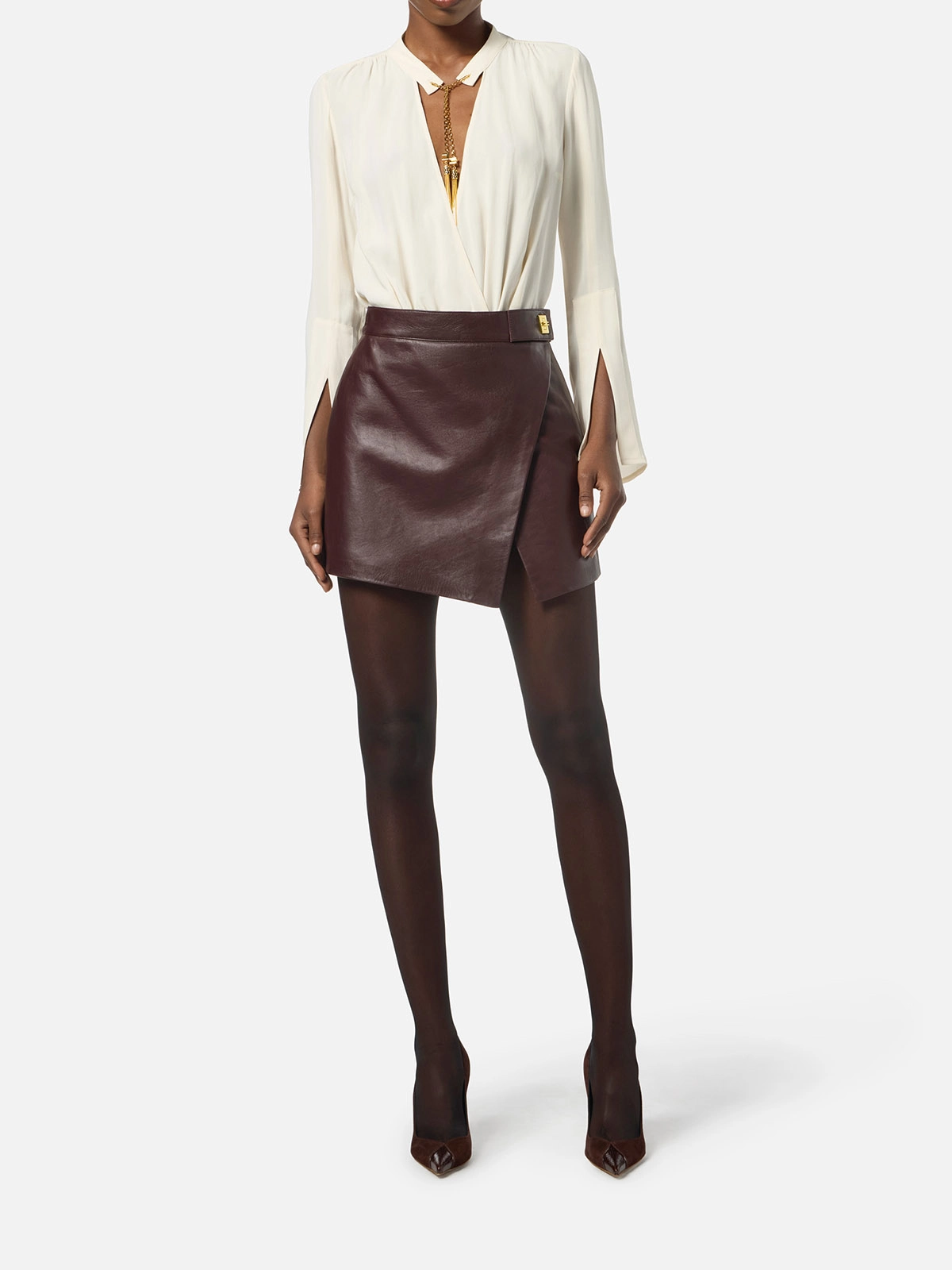 CB00557E2 Elisabetta Franchi Georgette Bodysuit With Jewel