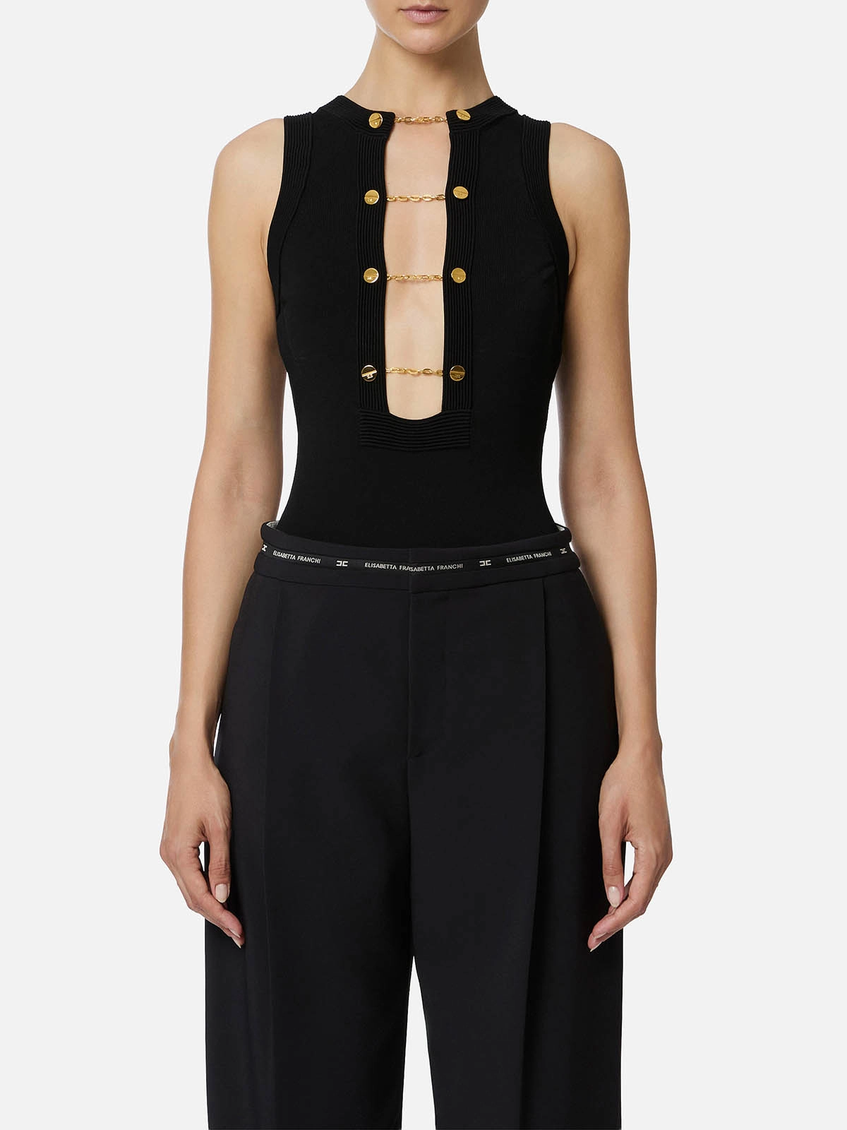 トップス Elisabetta Franchi BK77S57E2 Elisabetta Franchi Viscose Knit Bodysuit with Jewel