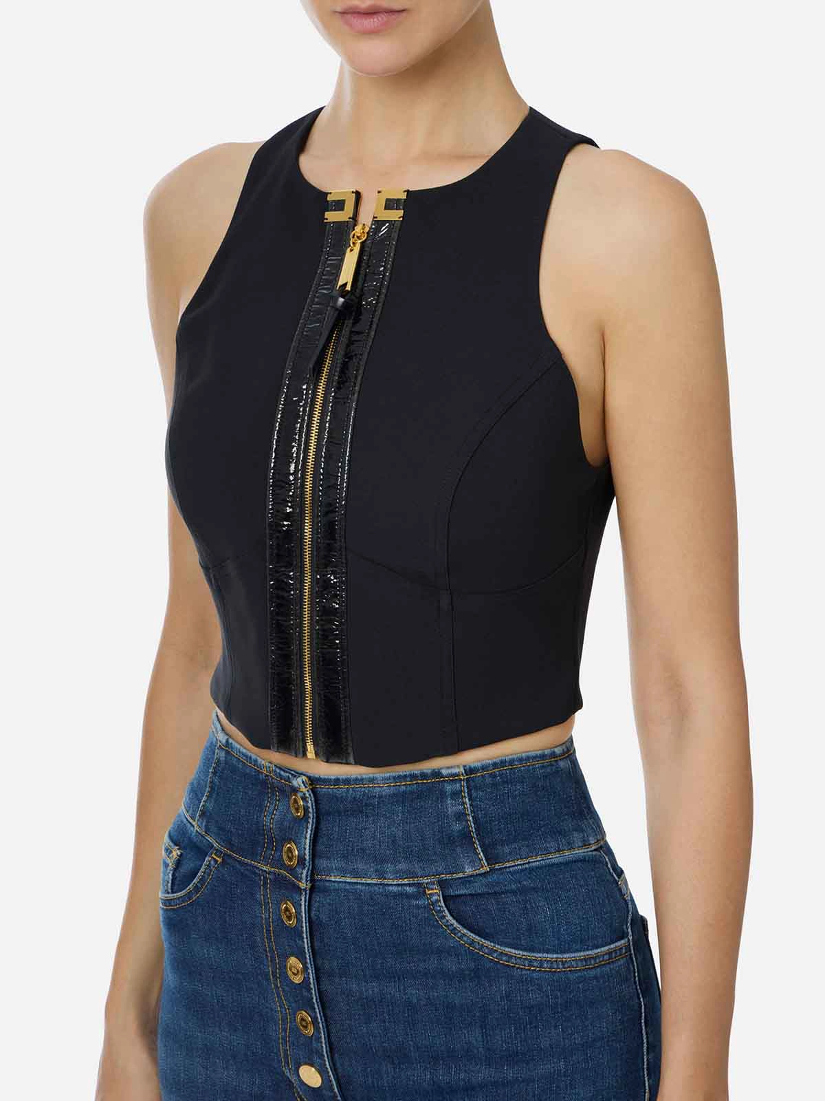 TO03256E2 Elisabetta Franchi Double Crepe Top with Crackle Details