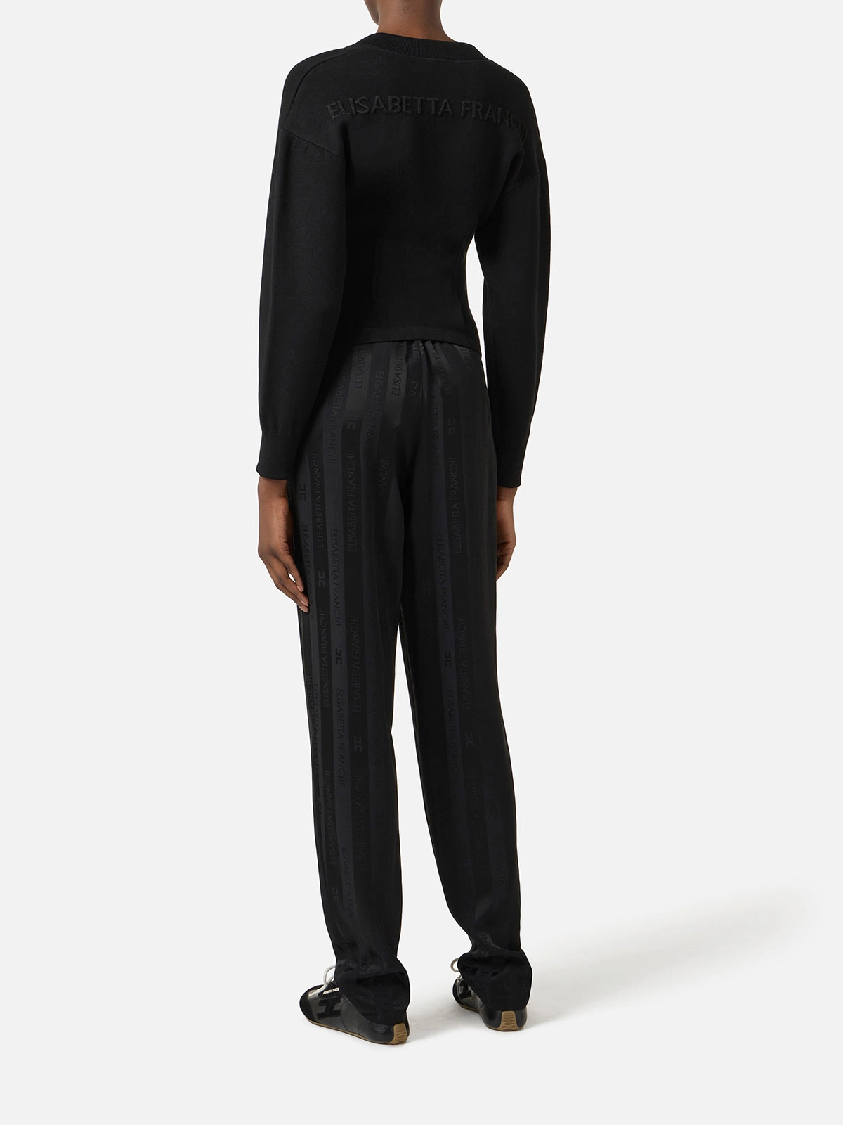 PA15661E2 Elisabetta Franchi Satin Trousers with Jacquard Stripes