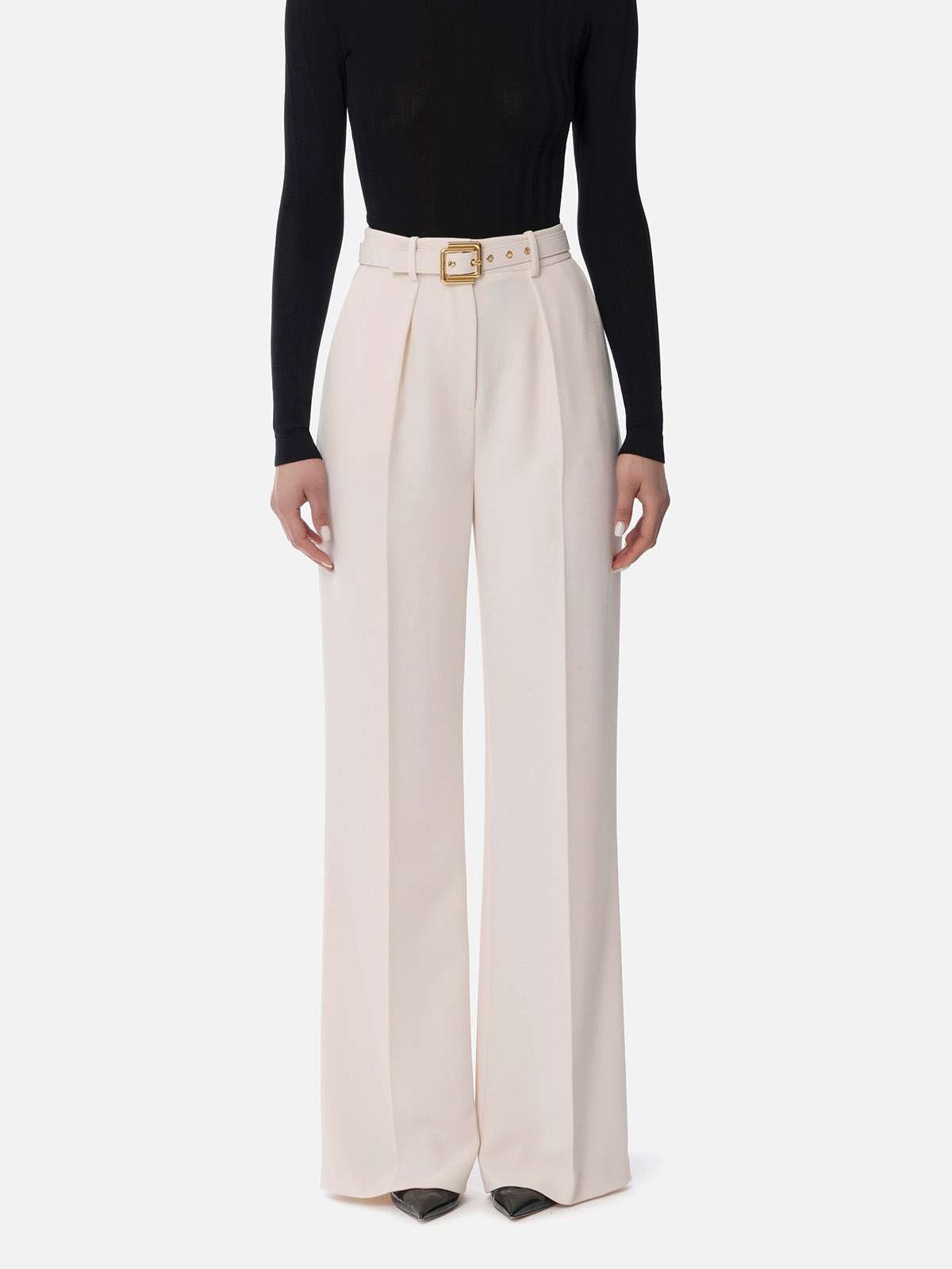 PA09552E2 Elisabetta Franchi Light Crêpe Trousers With Belt