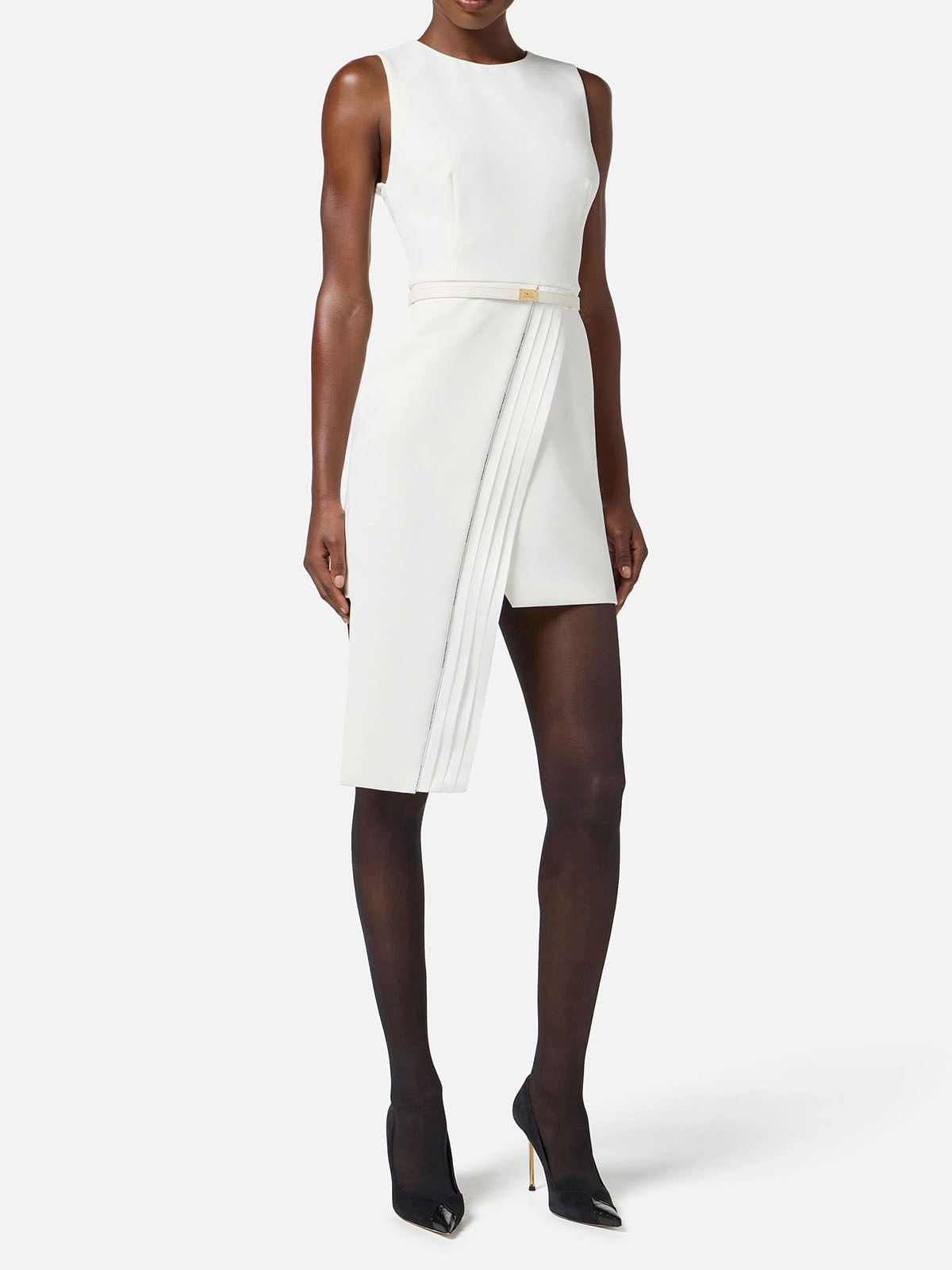 AB80156E2 Elisabetta Franchi Light Crêpe Dress With Tuxedo Details