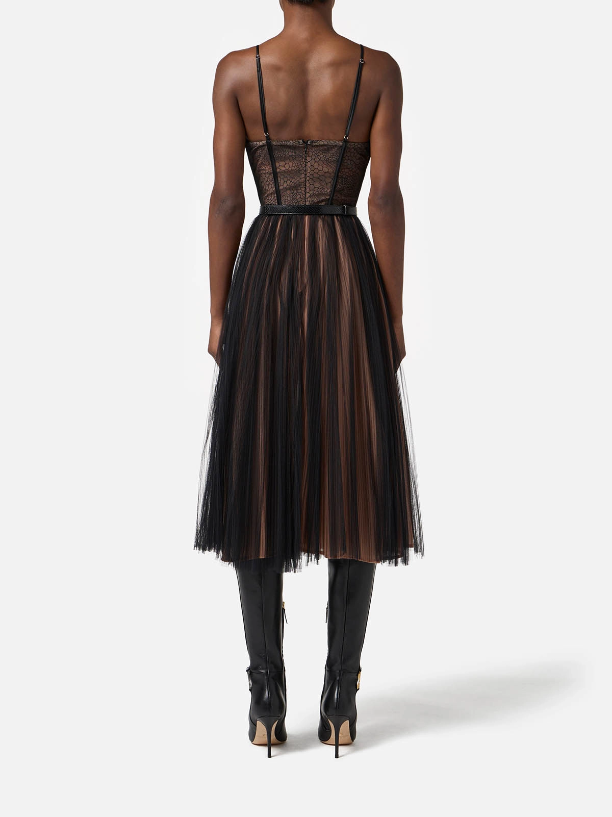AB88957E2 Elisabetta Franchi Tulle Bustier Dress with Belt